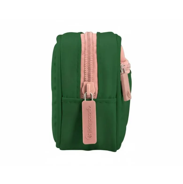 ESTUCHE PORTATODO LIDERPAPEL DUO 2 CREMALLERAS CON BOLSILLOFRONTAL VERDE MILITAR 220X90X50 MM