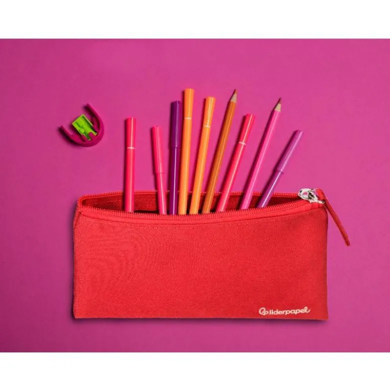 ESTUCHE PORTATODO LIDERPAPEL PLANO ANCHO UNA CREMALLERA 200X100 MM ROJO