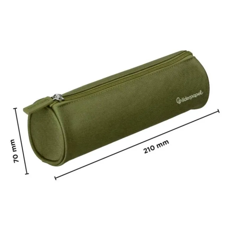 ESTUCHE PORTATODO LIDERPAPEL CLASSIC CILINDRICO ANCHO 210X70MM VERDE MILITAR