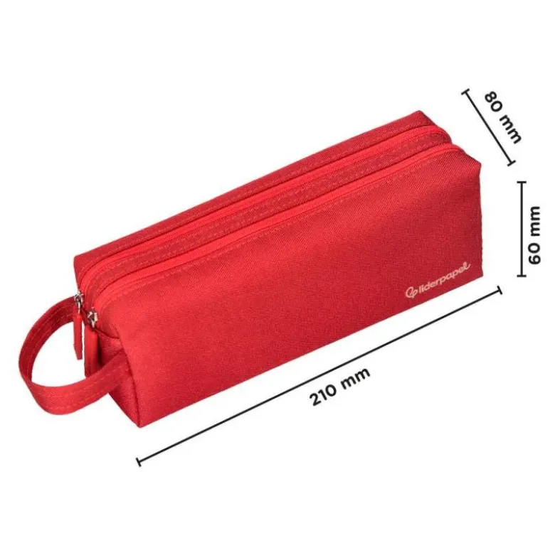 ESTUCHE PORTATODO LIDERPAPEL CLASSIC RECTANGULAR CON ASA 2 CREMALLERAS 210 X80MM ROJO