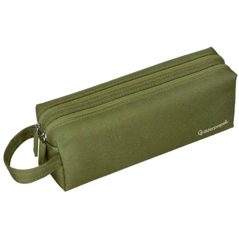 ESTUCHE PORTATODO LIDERPAPEL CLASSIC RECTANGULAR CON ASA 2 CREMALLERAS 210 X80MM VERDE MILITAR