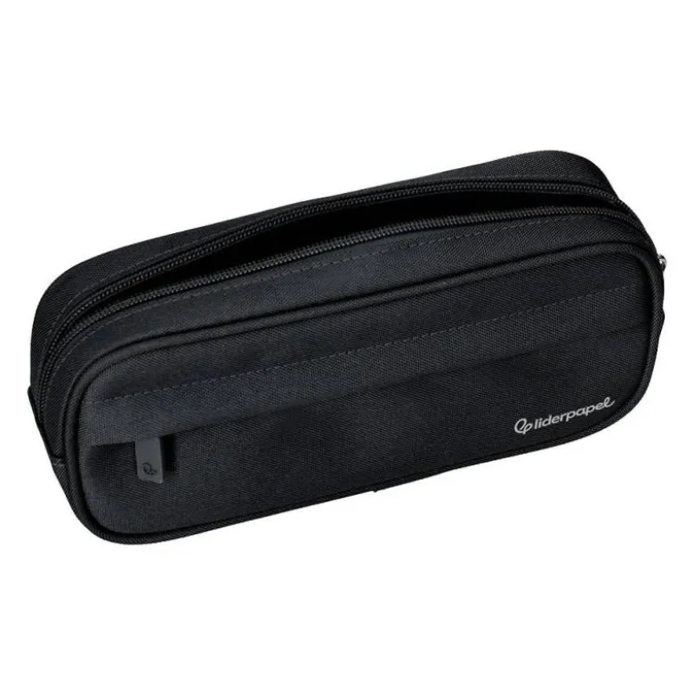 ESTUCHE PORTATODO LIDERPAPEL CLASSIC OVALADO 2 CREMALLERAS CON BOLSILLO DELANTERO 210X90MM NEGRO