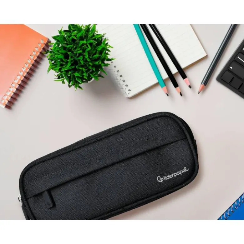 ESTUCHE PORTATODO LIDERPAPEL CLASSIC OVALADO 2 CREMALLERAS CON BOLSILLO DELANTERO 210X90MM NEGRO