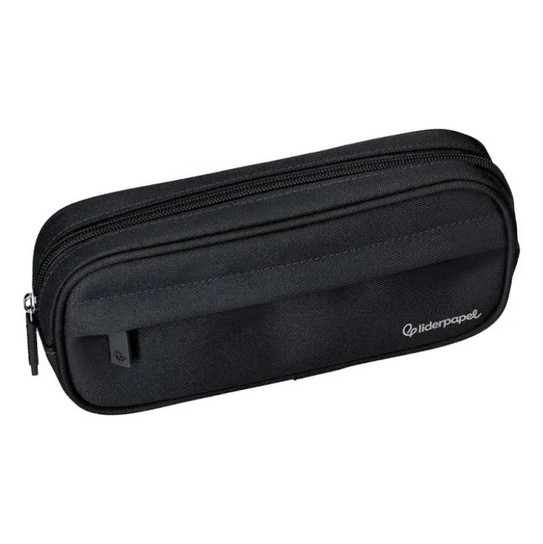 ESTUCHE PORTATODO LIDERPAPEL CLASSIC OVALADO 2 CREMALLERAS CON BOLSILLO DELANTERO 210X90MM NEGRO