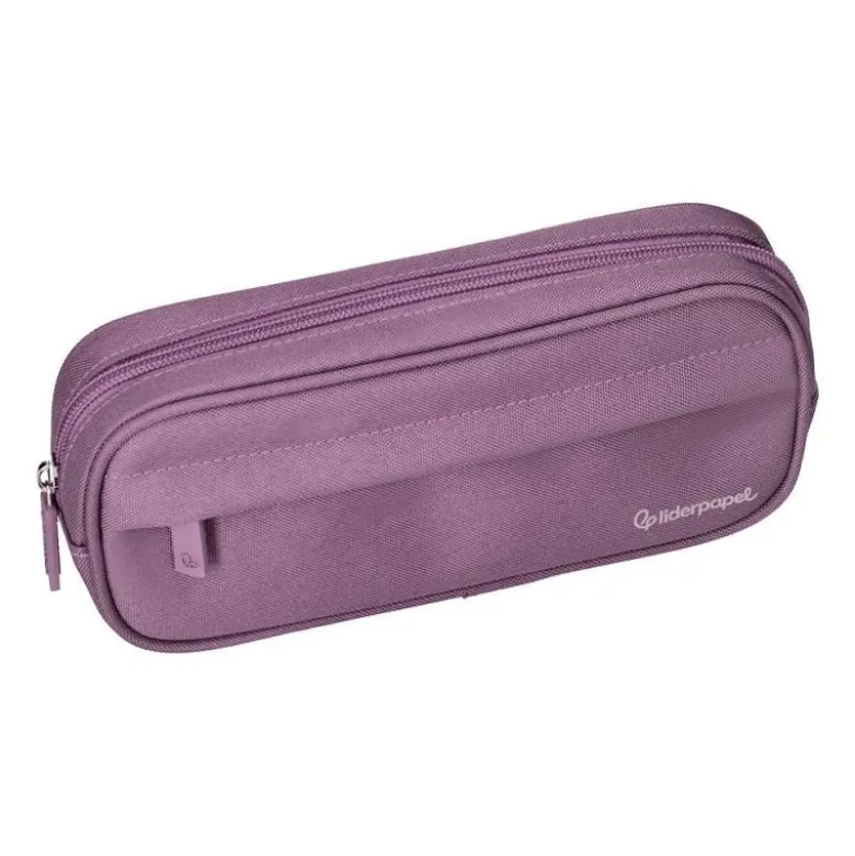 ESTUCHE PORTATODO LIDERPAPEL CLASSIC OVALADO 2 CREMALLERAS CON BOLSILLO DELANTERO 210X90MM MORADO EMPOLVADO