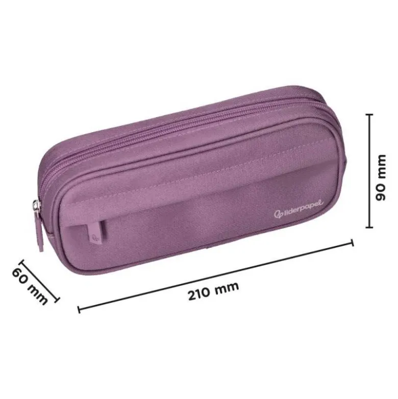 ESTUCHE PORTATODO LIDERPAPEL CLASSIC OVALADO 2 CREMALLERAS CON BOLSILLO DELANTERO 210X90MM MORADO EMPOLVADO