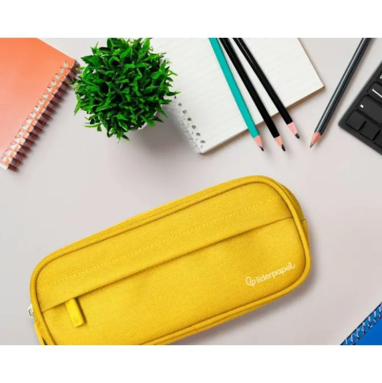 ESTUCHE PORTATODO LIDERPAPEL CLASSIC OVALADO 2 CREMALLERAS CON BOLSILLO DELANTERO 210X90MM AMARILLO