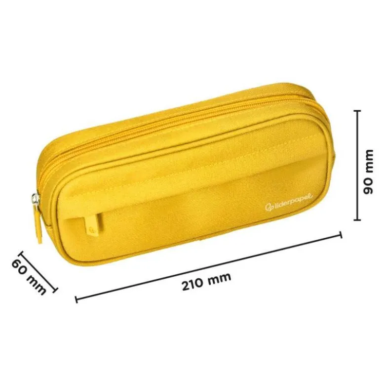 ESTUCHE PORTATODO LIDERPAPEL CLASSIC OVALADO 2 CREMALLERAS CON BOLSILLO DELANTERO 210X90MM AMARILLO