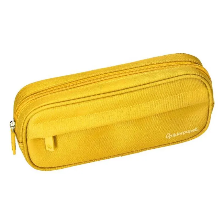 ESTUCHE PORTATODO LIDERPAPEL CLASSIC OVALADO 2 CREMALLERAS CON BOLSILLO DELANTERO 210X90MM AMARILLO