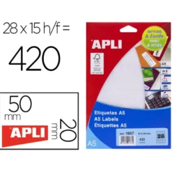 ETIQUETA ADHESIVA APLI BLANCA 20X50 MM SOBRE 420 UNIDADES