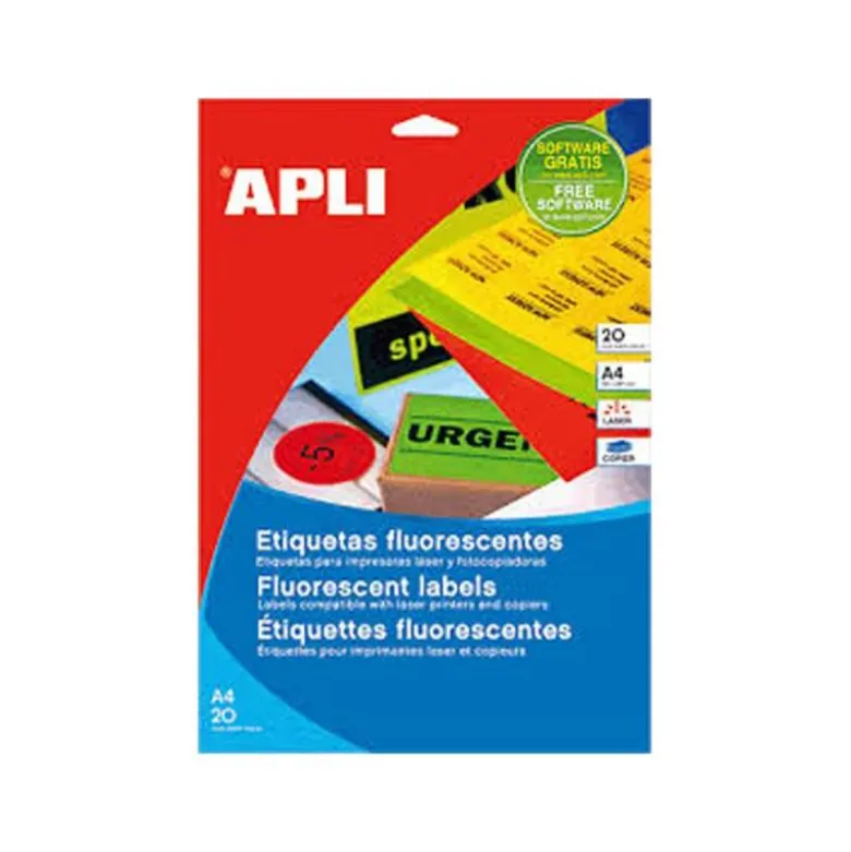 Etiqueta adhesiva Apli Din A4 color verde fluorescente