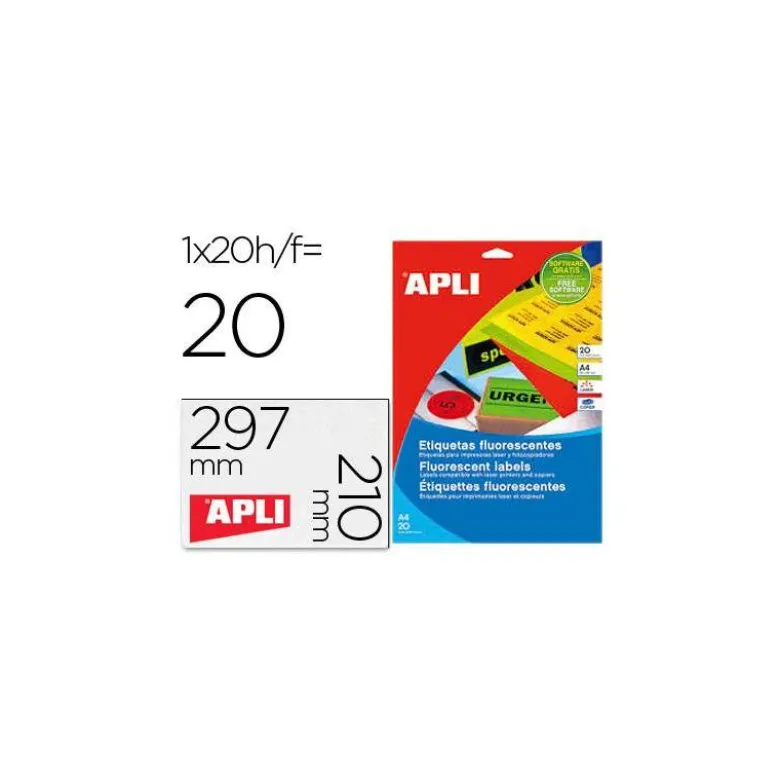 Etiqueta adhesiva Apli Din A4 color verde fluorescente