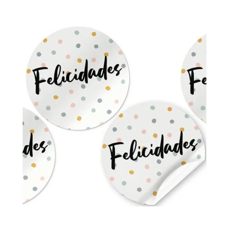 ETIQUETA ADHESIVA ARGUVAL FELICIDADES REDONDAS ROLLO DE 250 UNIDADES