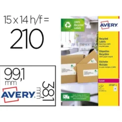 ETIQUETA ADHESIVA AVERY BLANCA PERMANENTE RECICLADA 100% PARA IMPRESORA LASER 99,1X38,1 MM CAJA DE 210