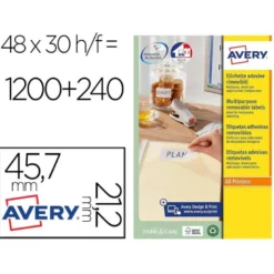 ETIQUETA ADHESIVA AVERY BLANCA REMOVIBLE PARA IMPRESORA LASER INKJET Y FOTOCOPIADORA 45,7X21,2 MM