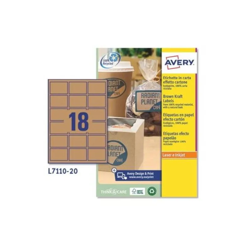 ETIQUETA ADHESIVA AVERY KRAFT EFECTO CARTON RECTANGULAR REMOVIBLE PARA IMPRESORA LASER INYECCION TINTA