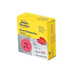 ETIQUETA ADHESIVA AVERY SMILE ROJO TRISTE 19 MM ROLLO DE 250 UNIDADES