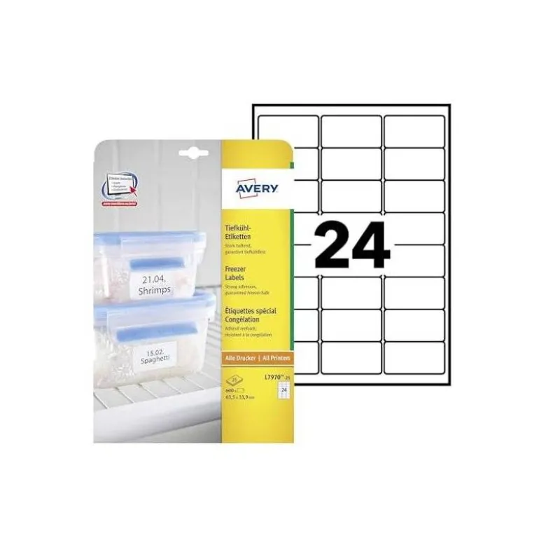 Etiqueta Adhesiva Avery 63,5x33,9 mm Color blanco Caja con 25 hojas
