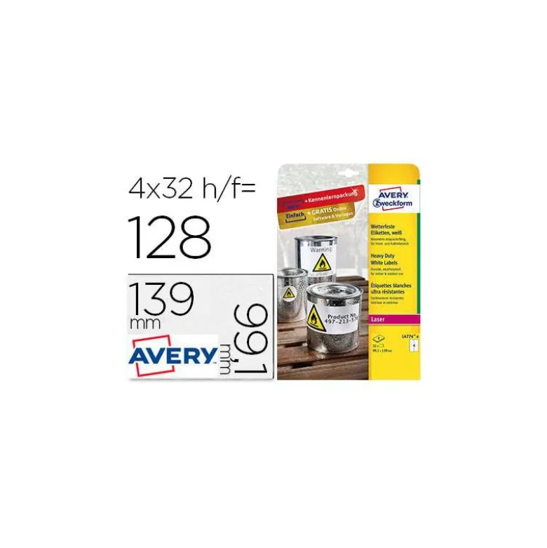 Etiqueta Adhesiva Avery 99,1x139 mm Poliester Color Blanco Caja de 8 hojas