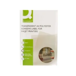 ETIQUETA ADHESIVA Q-CONNECT POLIESTER A4 TRANSPARENTE PARA IMPRESORAS INKJET PACK CON 20 HOJAS