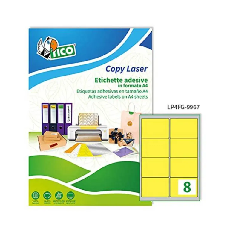 ETIQUETA ADHESIVA TICO AMARILLO FLUOR PERMANENTE FSC LASER/INKJET/FOTOCOPIA 99,1X 67,7 MM CAJA DE 560 UNIDADES