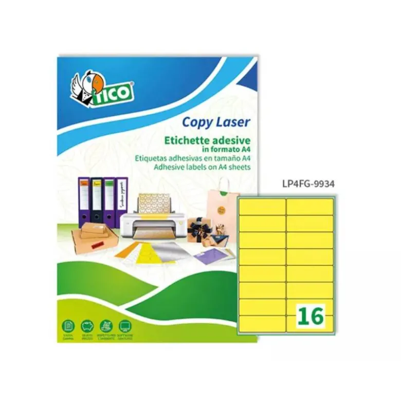 ETIQUETA ADHESIVA TICO AMARILLO FLUOR PERMANENTE FSC LASER/INKJET/FOTOCOPIA 99,1X34 MM CAJA DE 1120 UNIDADES