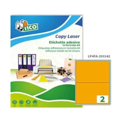 ETIQUETA ADHESIVA TICO NARANJA FLUOR PERMANENTE FSC LASER/INKJET/FOTOCOPIA 210X297 MM CAJA DE 70 UNIDADES