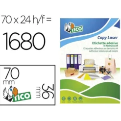 ETIQUETA ADHESIVA TICO NARANJA FLUOR PERMANENTE FSC LASER/INKJET/FOTOCOPIA 70X36 MM CAJA DE 1680 UNIDADES