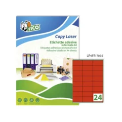 ETIQUETA ADHESIVA TICO ROJO FLUOR PERMANENTE FSC LASER/ INKJET/FOTOCOPIA 70X36 MM CAJA DE 1680 UNIDADES