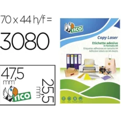 ETIQUETA ADHESIVA TICO VERDE FLUOR PERMANENTE FSC LASER/ INKJET/FOTOCOPIA 47,5X25,5 MM CAJA DE 3080 UNIDADES