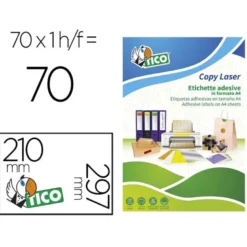 ETIQUETA ADHESIVA TICO VERDE FLUOR PERMANENTE FSC LASER/ INKJET/FOTOCOPIA 210X297 MM CAJA DE 70 UNIDADES