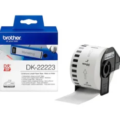 Etiqueta brother dk22223 cinta papel continuo adhesiva removible blanca 50 mm x 30,48 mt