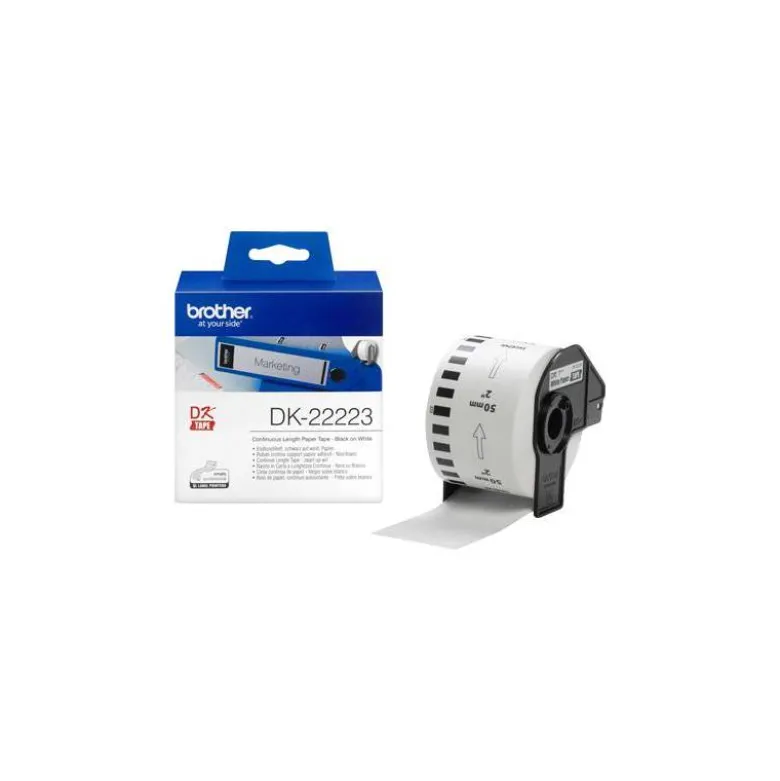 Etiqueta brother dk22223 cinta papel continuo adhesiva removible blanca 50 mm x 30,48 mt