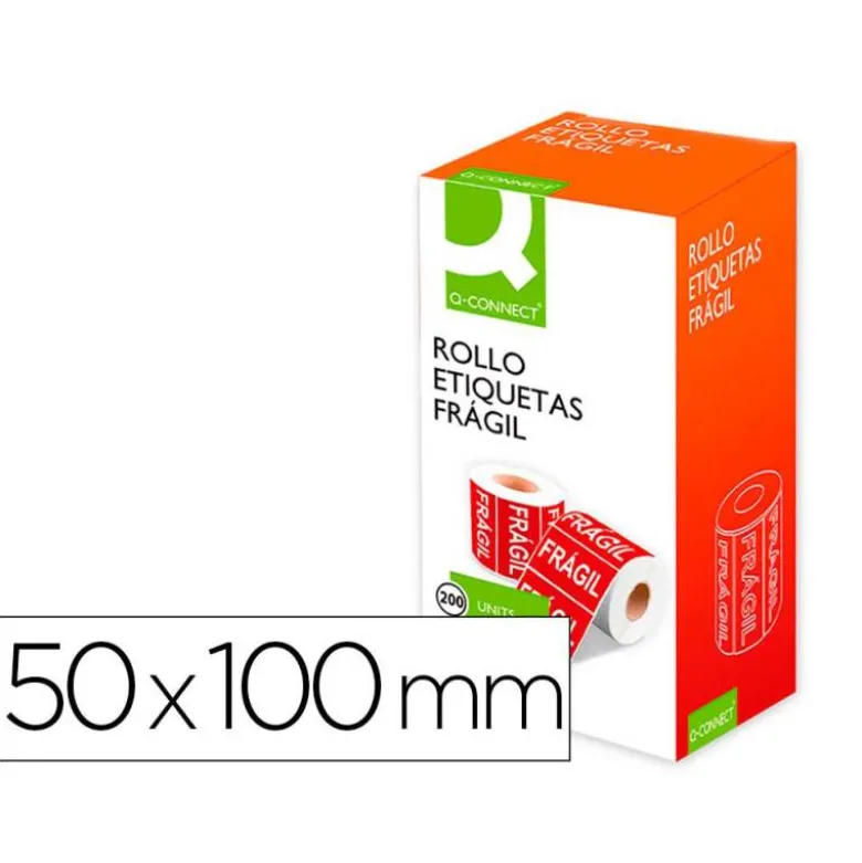 ETIQUETA Q-CONNECT FRAGIL 50X100 MM ROLLO DE 200 UNIDADES