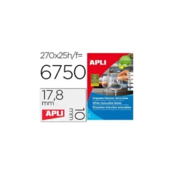 Etiqueta adhesivas marca Apli 10197 tamaño 17,8x10 mm removible caja 25 hojas