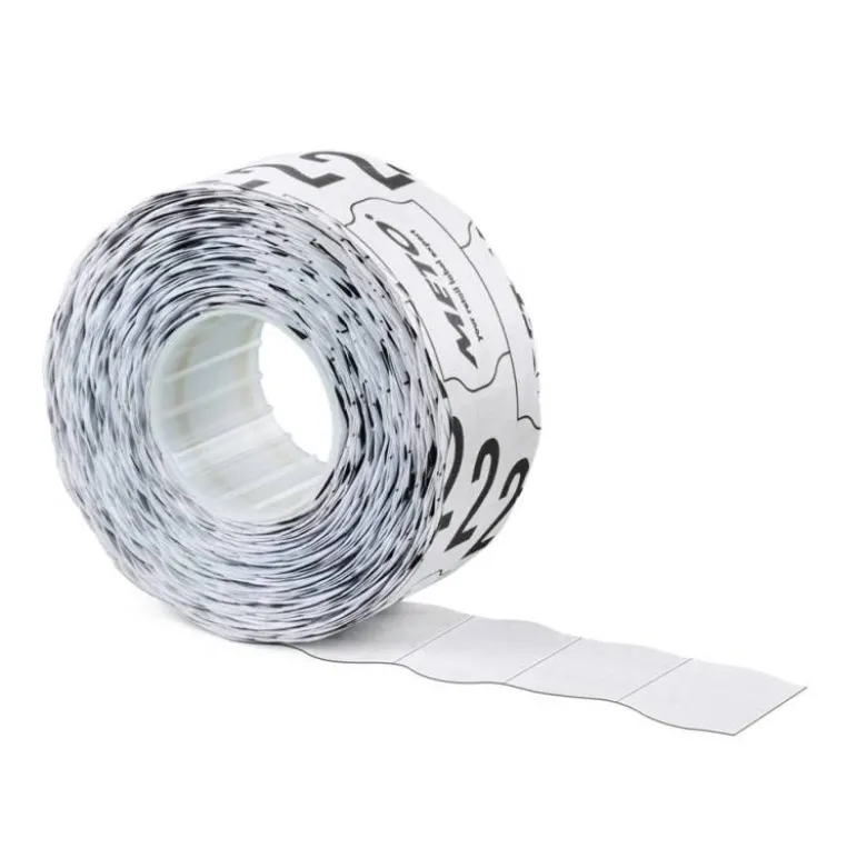 ETIQUETAS METO BLANCA 26X16 MM TROQUELADAS ADHESIVO PERMANENTE ROLLO DE 1000 UNIDADES