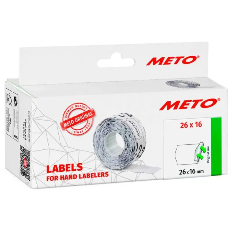 ETIQUETAS METO BLANCA 26X16 MM TROQUELADAS ADHESIVO PERMANENTE ROLLO DE 1000 UNIDADES
