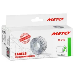 ETIQUETAS METO BLANCA 26X16 MM TROQUELADAS ADHESIVO PERMANENTE ROLLO DE 1000 UNIDADES