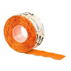 ETIQUETAS METO NARANJA FLUOR 32X19 MM TROQUELADAS ADHESIVO PERMANENTE ROLLO DE 1000 UNIDADES