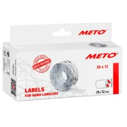 ETIQUETAS METO ONDULADAS 26X12 MM LISA ADH. 2 CAJA DE 6 ROLLOS DE 1000 UNIDADES