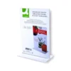 Expositor de sobremesa Q-Connect de metacrilato con forma de T . Tamaño A4 a dos caras.