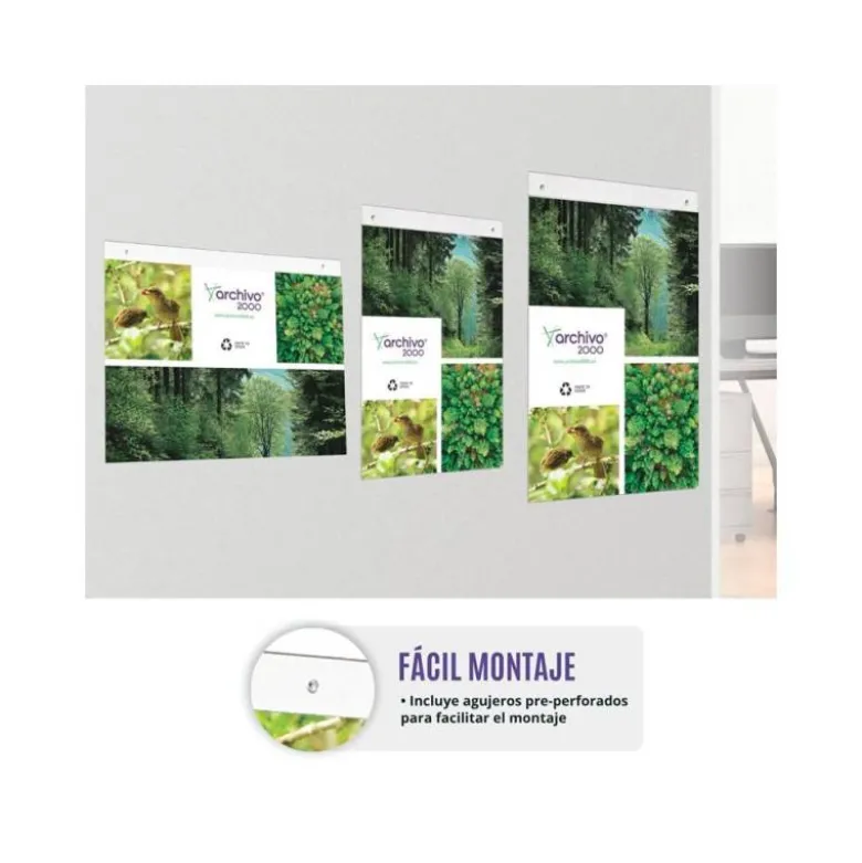 EXPOSITOR MURAL ARCHIVO 2000 DIN A3 HORIZONTAL CON TALADROS ESPESOR 2 MM CRISTAL TRANSPARENTE 420X325 MM