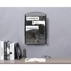 Expositor mural Q-Connect de pared. 5 bandejas Din A4 negro 9,3x31,5x44 cm.