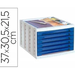 Fichero cajones de sobremesa q-connect 305x370x215 mm bandeja organizadora superior 5 cajones azul opaco