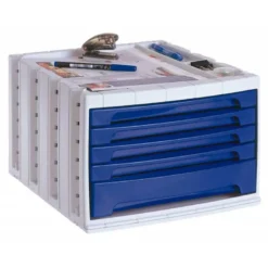 Fichero cajones de sobremesa q-connect 305x370x215 mm bandeja organizadora superior 5 cajones azul opaco