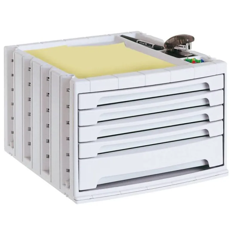 Fichero cajones de sobremesa q-connect 305x370x215 mm bandeja organizadora superior 5 cajones gris opaco