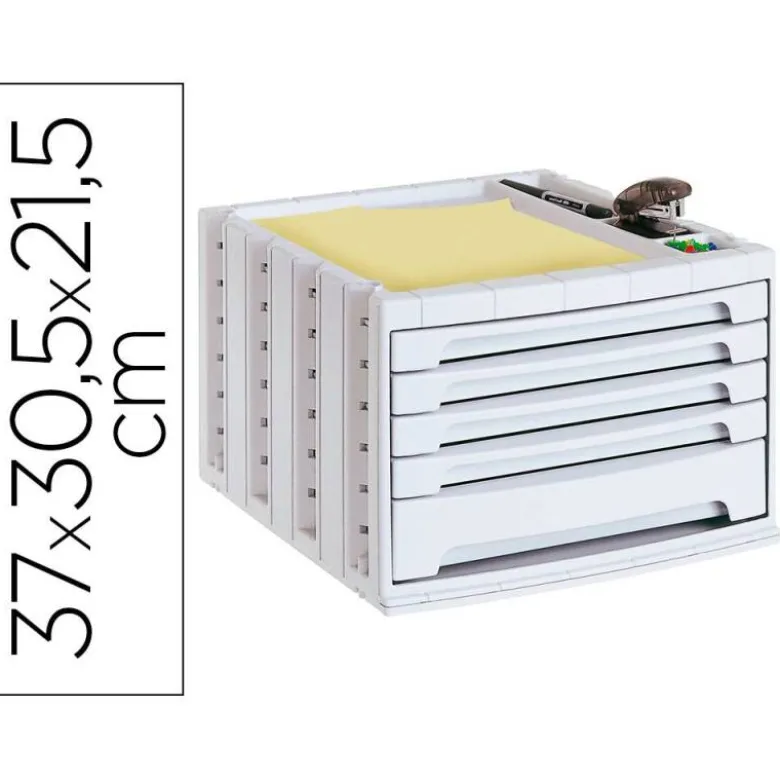 Fichero cajones de sobremesa q-connect 305x370x215 mm bandeja organizadora superior 5 cajones gris opaco