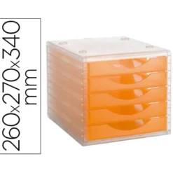 FICHERO CAJONES DE SOBREMESA ARCHIVO 2000 APILABLE 5 CAJONES NARANJA TRANSLUCIDO 260X270X340 MM