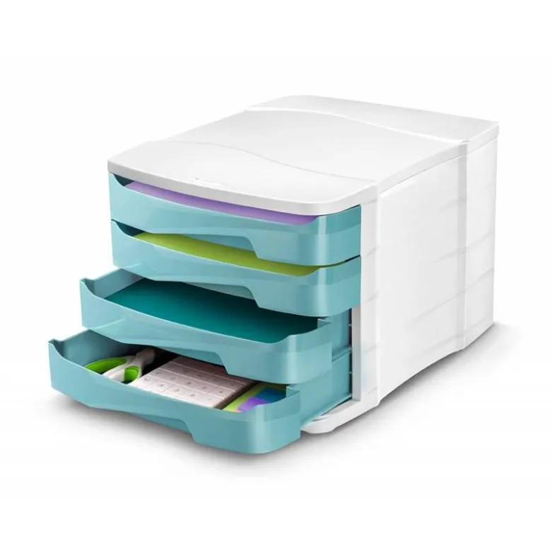 FICHERO CAJONES DE SOBREMESA CEP PROTECT ANTIBACTERIANO 4 CAJONES COLOR BLANCO/VERDE AGUA 292X386X246 MM