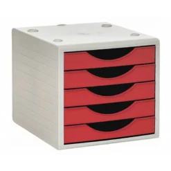 FICHERO CAJONES DE SOBREMESA Q-CONNECT 5 CAJONES COLOR ROJO OPACO 270X340X260 MM